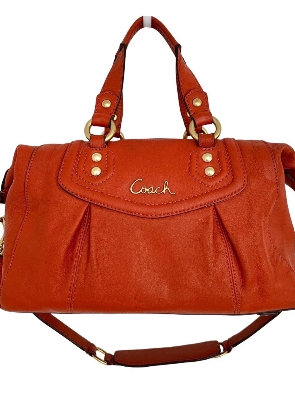 Coach F19247 Ashley Orange pebbled Leather satchel convertible w/shoulder strap
